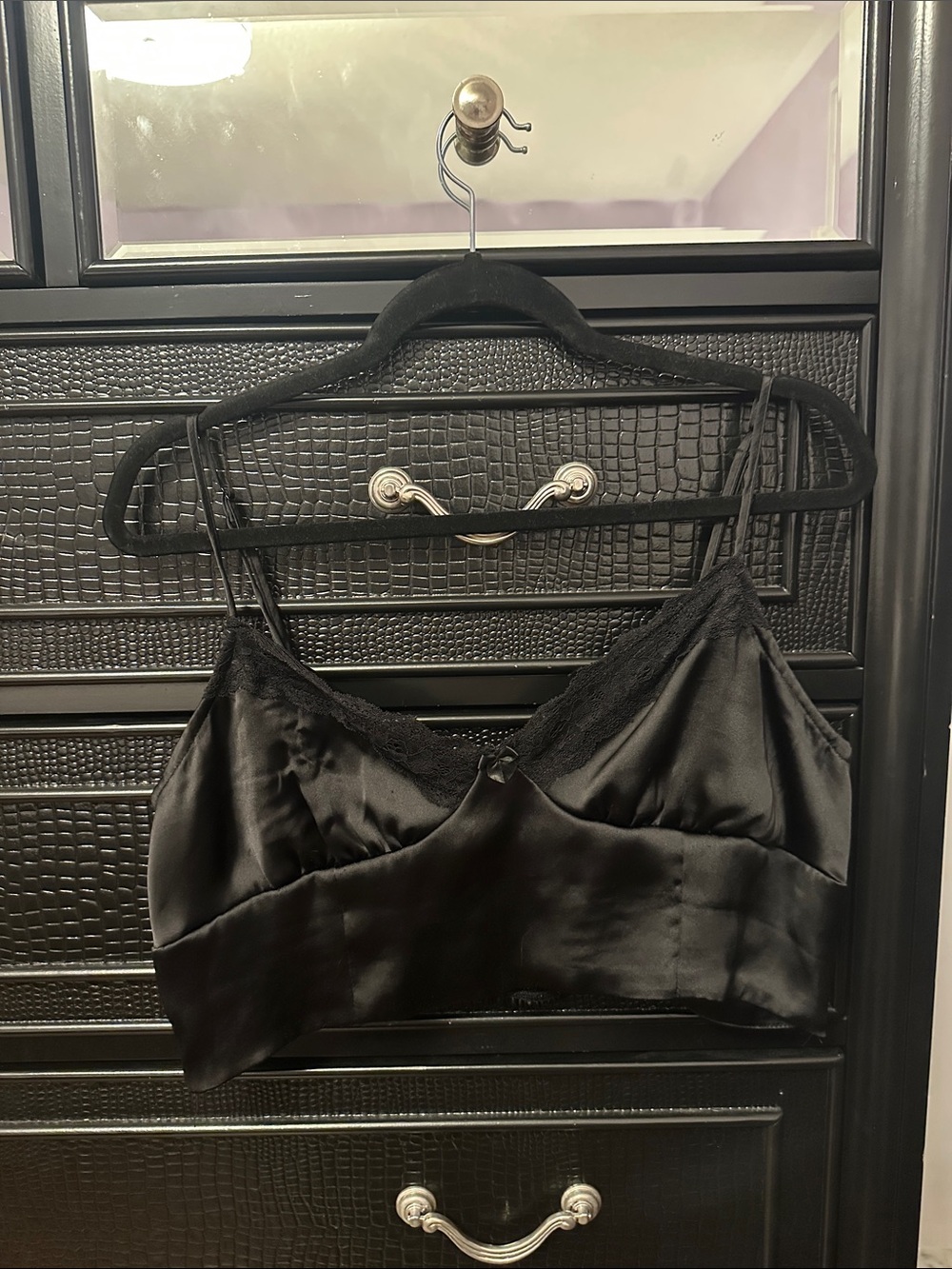 Garage Black Satin Lace-Trim Blouse